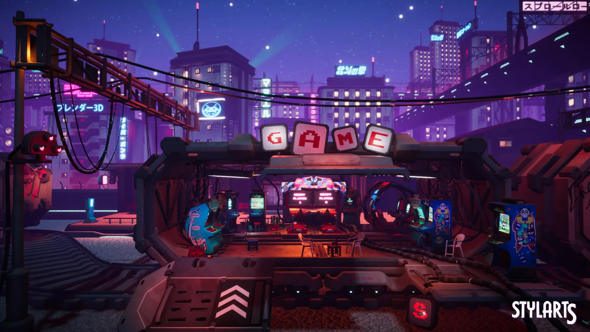 Stylized Cyberpunk Arcade Environment