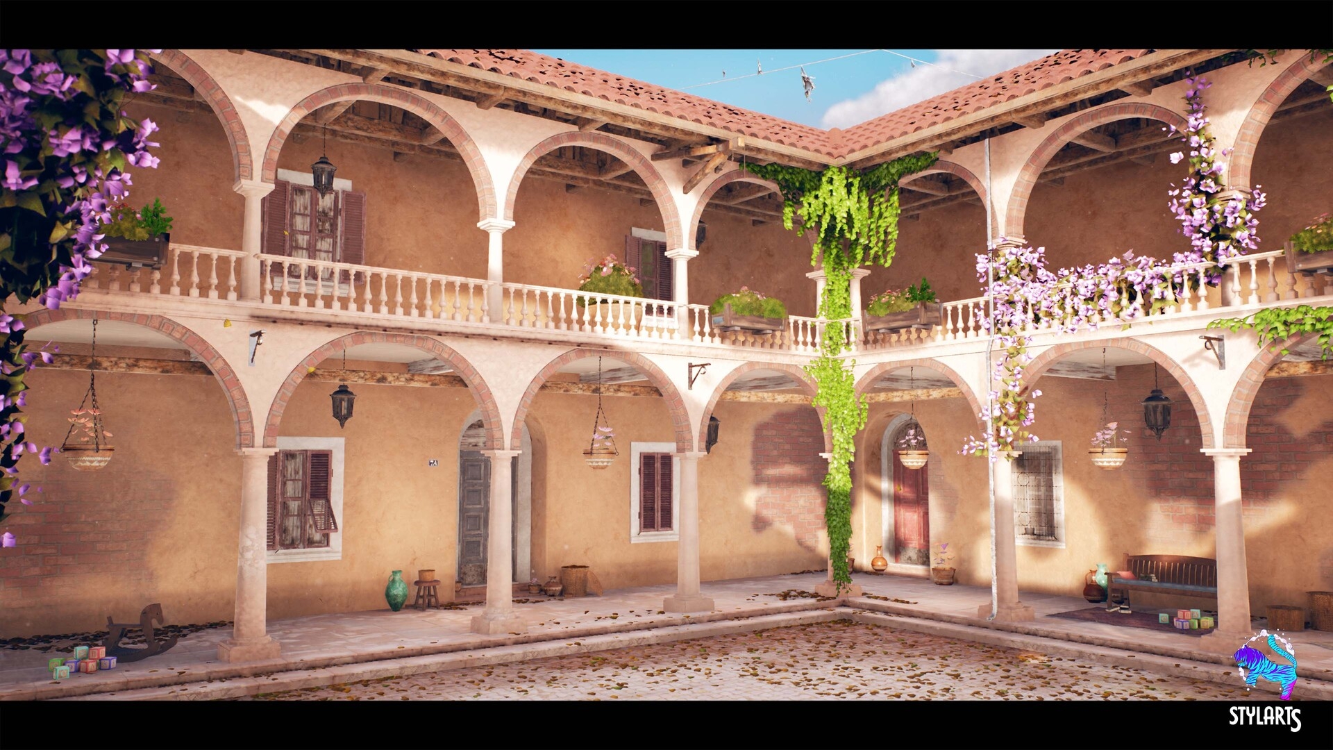 Stylized Mediterranean Courtyard